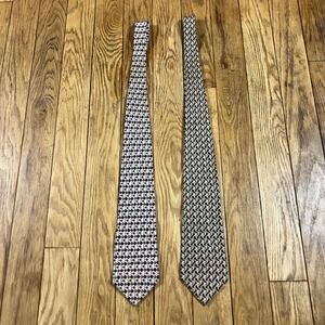 Vintage Antani Collezioni Mens 100% Silk Geometric Tie Set Brown Green Made‎ USA